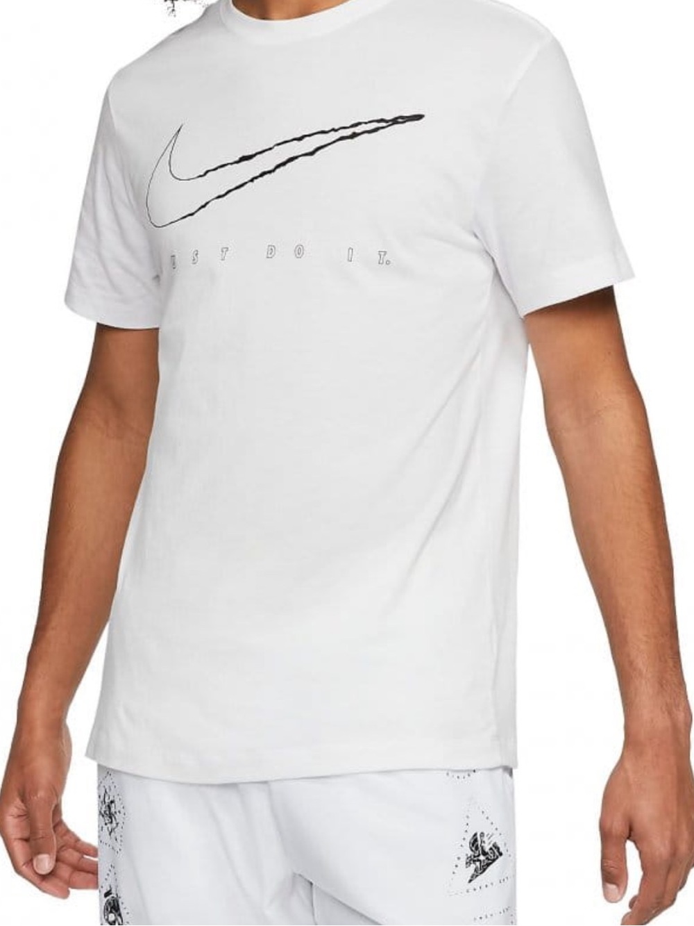 Nike White Short-Sleeve Tee with Black Swoosh Graphic